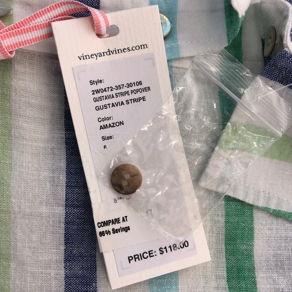 Vineyard Vines Gustavia Stripe Linen Blend Popover, NWT - Picture 4 of 7